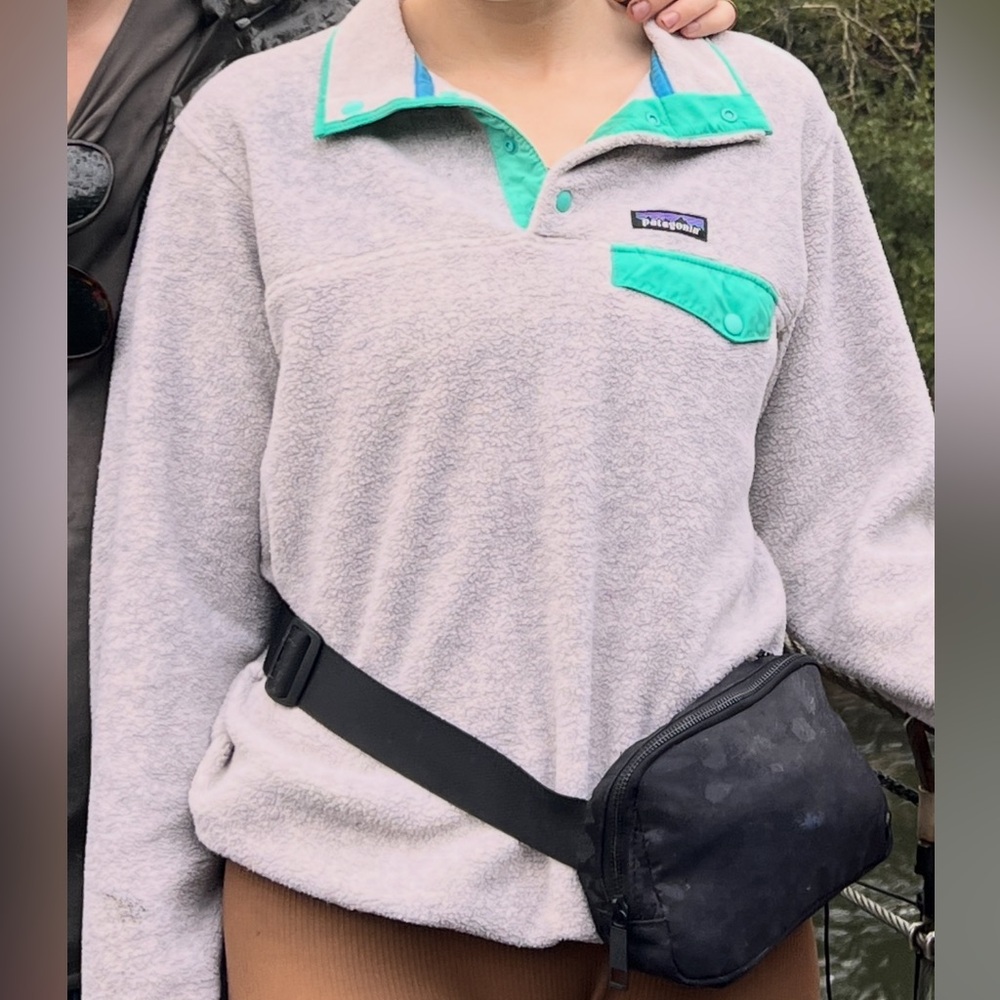Patagonia Gray and Teal Fleece Pullover